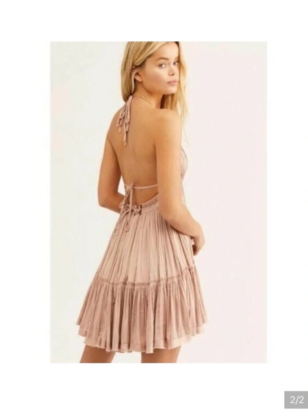 Free People Pleated Halter Mini Dress in Blush Pink